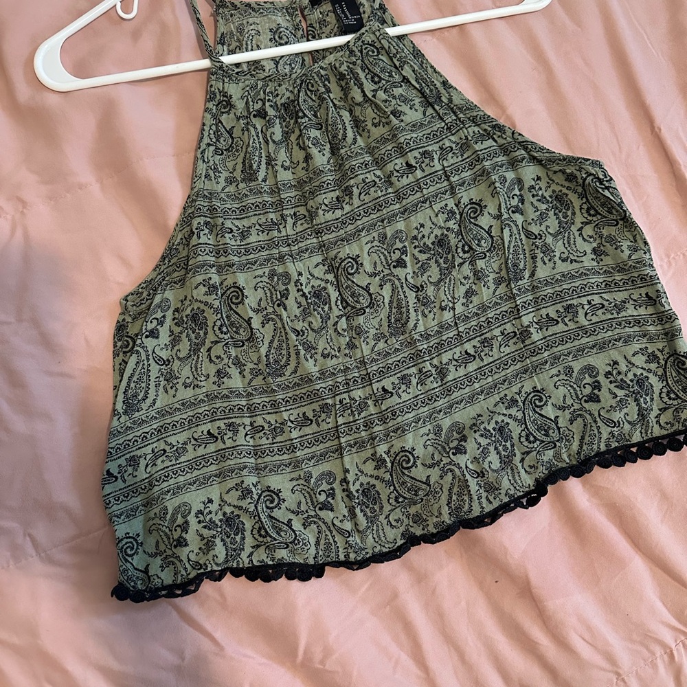 Paisley Halter Top - Black and Green